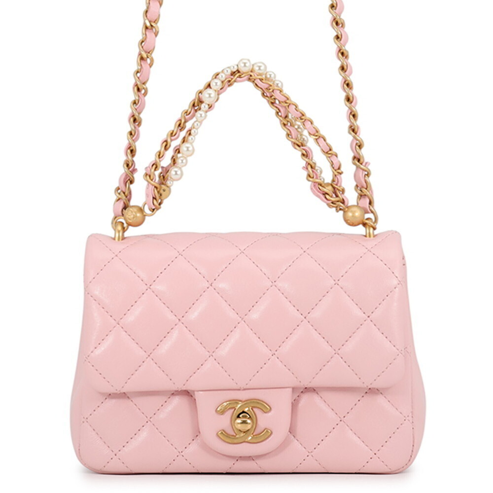 Chanel Chain Shoulder Bag, Matelassé, Coco Mark, Faux Pearl, Calfskin, CHANEL...